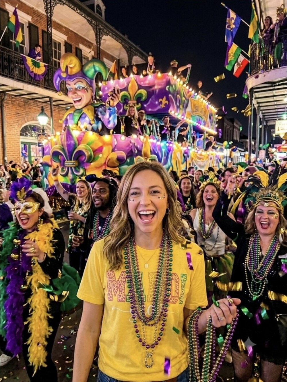 Yellow Mardi Gras Graphic Kids Tee